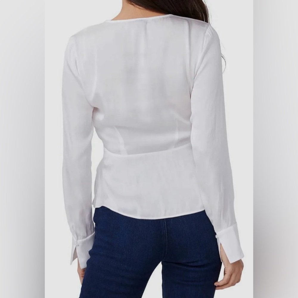 Paige Women's White Surplice Neck Long Sleeve Faux Wrap Blouse Large - Picture 3 of 8